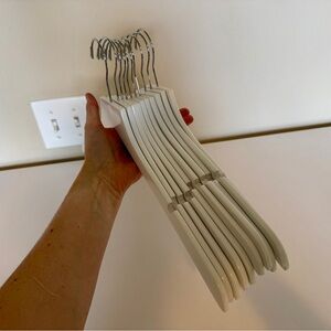 Container store slim wooden shirt hanger with notches, white wood hangers
